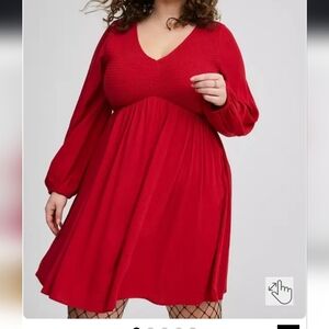 Torrid Red Long Sleeve Babydoll Mini Dress